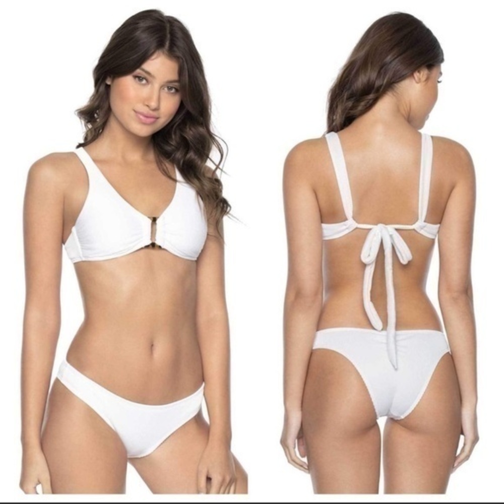 PILYQ WHITE PEARL DETAIL HALTER & TEENY BIKINI SET